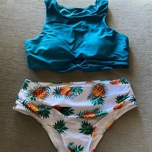 SHEIN Pineapple Print Knot Hem Bikini Swimsuit